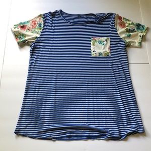 Blue and white striped t-shirt